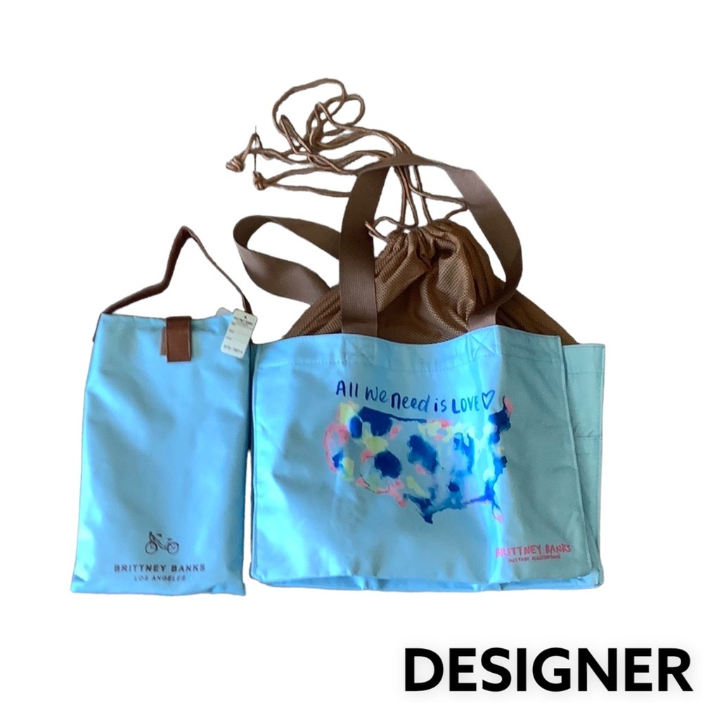 NEW Picnic Beach tote and tall bottle holder set​ Storage Sack Art Graphic Large